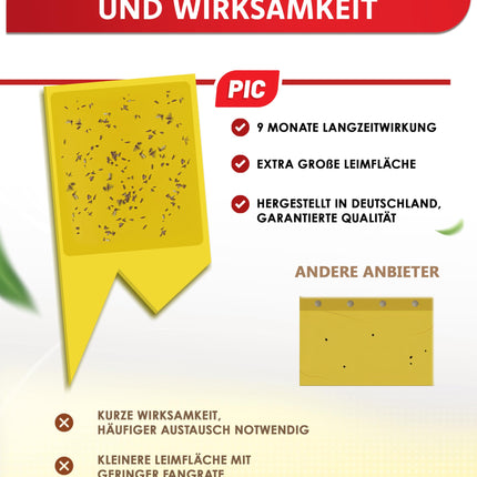 PIC Yellow Stickers for Fungus Gnats - 60x yellow stickers against fungus gnats, effective yellow trap for fungus gnats and against small flies in potting soil, alternative to nematodes against fungus gnats