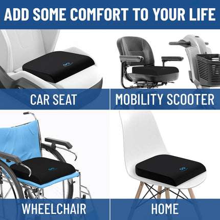 Everlasting Comfort Wheelchair Cushion – Ergonomic Seat Cushion with Memory Foam – Gel Seat Cushion for Pain Relief (Black)