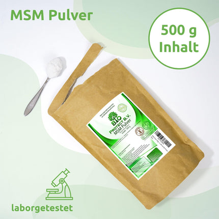 MSM Powder 500g - 99.9% pure - No additives - Vegan - 1/2 kg Premium MSM - Methylsulfonylmethane - Organic sulfur from Bio Protect