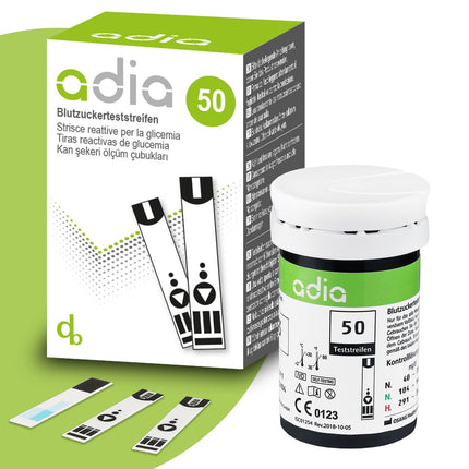 adia blood glucose test strips, 50 strips, the affordable and easy way to measure blood glucose levels in diabetes