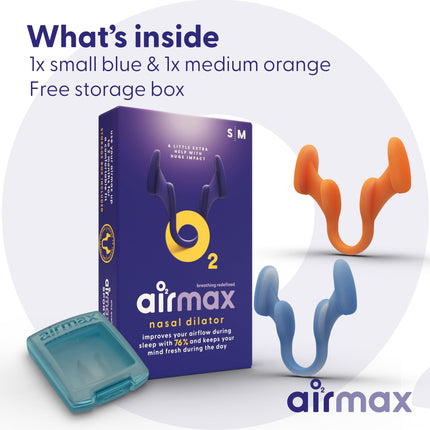 AIRMAX® Trial Pack | Nasal Dilator for Easier Nasal Breathing - Anti-Snoring - Spreads Nostrils - with Storage Case (2 Pieces Sizes S and M)
