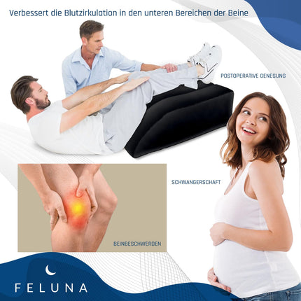 Ergonomic Wedge Pillow for Sleeping, Inflatable Orthopedic Leg Elevator for Relieving Leg and Back Pain, Leg Support Pillow for Knee, Foot, and Ankle After Surgery (Black)