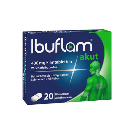 Ibuflam® acute 400 mg film-coated tablets - Fast pain relief and fever reduction with ibuprofen - 20 tablets