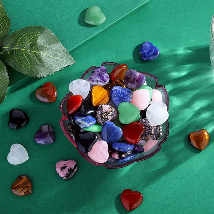 XIANNVXI 20 pieces lucky charm heart stone crystals gemstones set crystal rose quartz amethyst heart love heart decoration lucky stones colorful heart stones set for chakra reiki balancing Valentine's Day