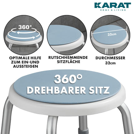 KARAT shower stool - 360° rotating shower chair, load capacity up to 136 kg, height-adjustable with non-slip rubber feet for a secure hold - bathroom stool, shower aid, shower seat