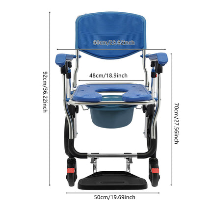 HuKaiL Commode Chair with Wheels, Mobile Toilet Stool for Adults with Built-in Bucket and Adjustable Armrests, Shower Chair Commode Chair 125Kg Load Capacity for Patients Seniors Disabled