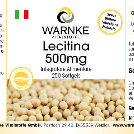 Lecithin 500mg - from soy - 250 softgels - GMO-free - high dosage - bulk pack | Warnke Vitalstoffe - German pharmacy quality