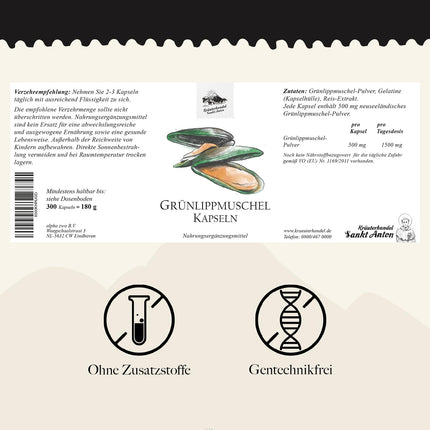 Green-lipped mussel capsules, 300 capsules for 3-5 months, dietary supplement with green-lipped mussel concentrate, 500 mg per capsule, premium quality