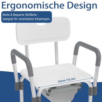 YRHome Height-adjustable aluminum toilet chair, shower chair with removable armrests and backrest, non-slip shower stool, up to 150 kg, for seniors, pregnant women, and people with limited mobility