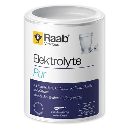 Raab Vitalfood® Pure Electrolytes (170 g) - vegan, with measuring spoon, electrolyte powder without sugar and without sweeteners, perfect for athletes with dehydration