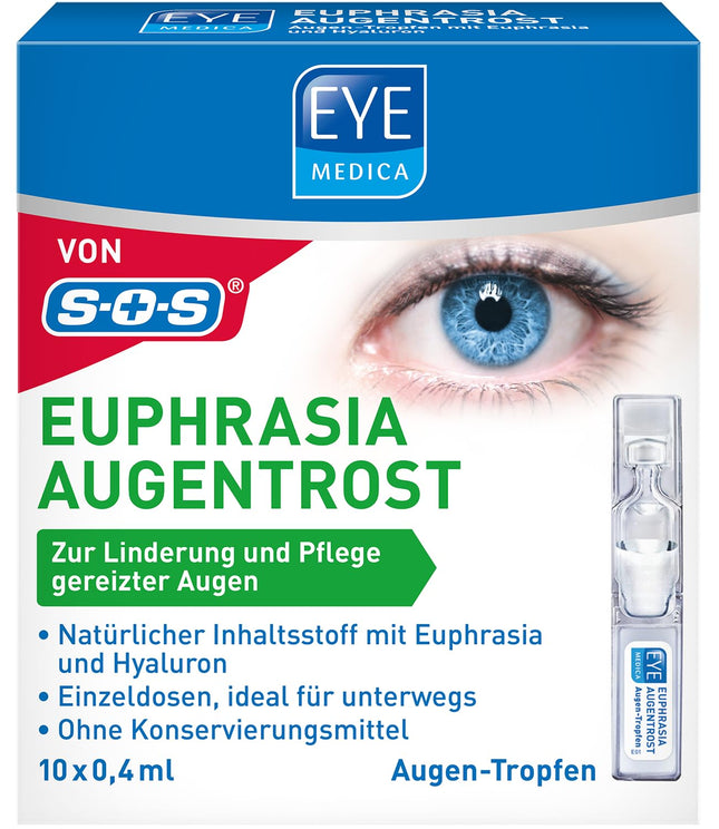 EyeMedica Euphrasia eye drops for dry and irritated eyes, moisturizing, soothing and caring, with hyaluronic acid, 10 x 0.4 ml single doses