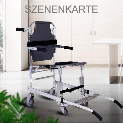 EMS Stair Chairs, Gguwug Transfer Stair Chair Lift Assist Devices Aluminum Lightweight Stairlifts Foldable Transport Wheelchair with 2-Wheel, Load 350Lbs with Quick Release Buckles