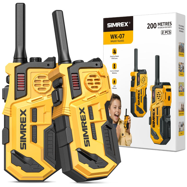 SIMREX Walkie Talkie for children set of 2, toys from 3 4 5 6 7 8 years, walkie talkie children, outdoor games for children, walkie talkie children's toy 200 meters range, yellow-black ﻿