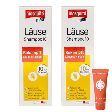 Mosquito med Lice Shampoo 10, 2 x 200 ml | Combats head lice and nits | Practical application | Lice remedy | Family size | Value pack plus Pharma Perle giveaway (2 x 200 ml)