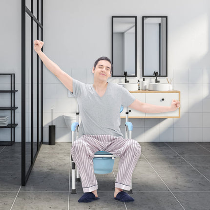 NAIZY Height Adjustable Toilet Chair with Toilet Bucket, Anti-Slip Shower Commode Chair Bathing Aid Shower Chair with Armrest Backrest, for Seniors and Disabled Persons etc.