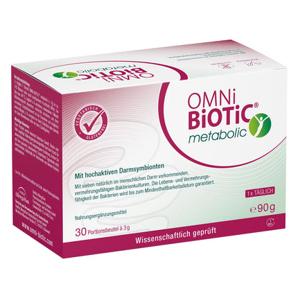 OMNi BiOTiC metabolic, 30 servings (90g), 7 bacterial strains, 3 billion germs per daily dose, powder, vegetarian, gluten-free, for daily use