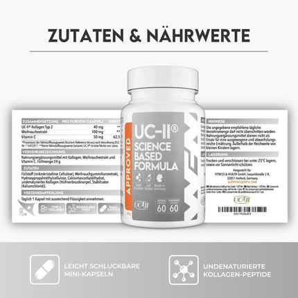 WFN Approved UC-II - Undenatured Collagen Type 2 High Dose - 60 Capsules - Joint Complex with UC II Collagen, Vitamin C &amp; Boswellia Serrata - Produced in Germany - Externally Laboratory Tested