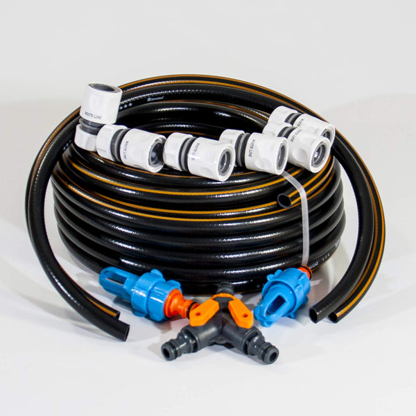 BWB Waterbed Filling Kit, Black, Vinyl, 20m Hose, 2x0.8m Hose, 6x Couplings, Y-Piece with Tap, Filling/Draining Nozzle, Anti-Algae Cleaner, Dual Waterbed Accessories