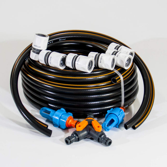 BWB Waterbed Filling Kit, Black, Vinyl, 20m Hose, 2x0.8m Hose, 6x Couplings, Y-Piece with Tap, Filling/Draining Nozzle, Anti-Algae Cleaner, Dual Waterbed Accessories