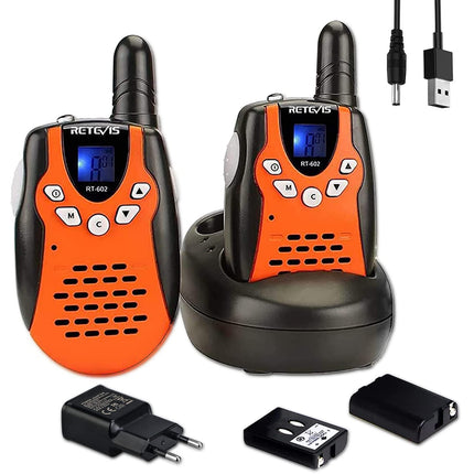 Retevis RT602 Walkie Talkie Kids 8 Channels PMR446 Children's Two-Way Radio with Rechargeable Batteries Flashlight VOX LCD Display Toy Spy Gear Gifts for Children (1 Pair, Orange)