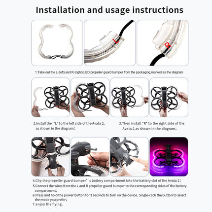 LICHIFIT Propeller Guard Anti-Collision Covers with Flash LED Lights for DJI AVATA2 Drone Propeller Protector Bumper Ring Warning Light Illuminated TPU Cover Skin