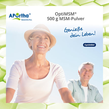 APOrtha® OptiMSM® MSM Powder, 500g vegan powder, 99.9% pure methylsulfonylmethane without any additives, 1,000 mg OptiMSM® MSM per serving, vegan, gluten-free, lactose-free, allergen-free