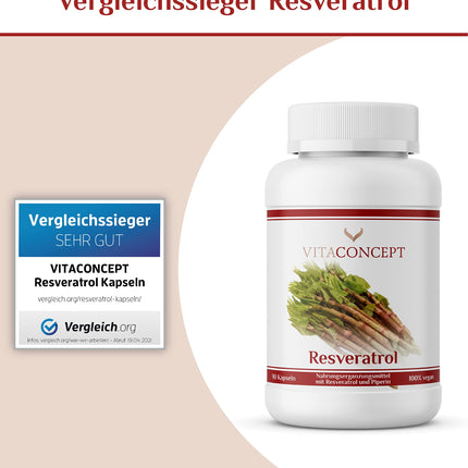 Resveratrol I The comparison winner* I 500 mg trans-resveratrol per capsule I 90 capsules (3 months) from Japanese knotweed I laboratory-tested I vegan I high-dose I Vitaconcept