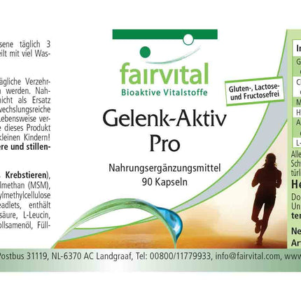 Fairvital | Joint Active Pro - 90 Capsules - Glucosamine 1200 mg per daily dose with Chondrotin Sulfate + MSM + Hyaluronic Acid + Astaxanthin - HIGH DOSE