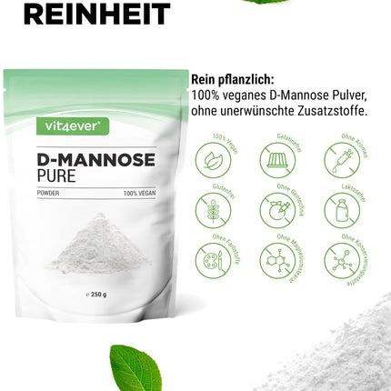 D-Mannose Powder - 250 g - (4.1 month supply) - From plant fermentation - Laboratory tested - Pure &amp; natural - No additives - Vegan