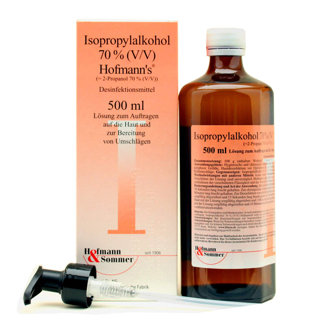 Isopropyl alcohol 70% (V/V) Hofmann´s® disinfectant with practical dosing dispenser for external use