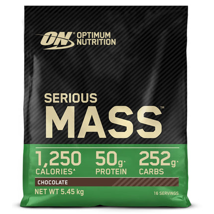 Optimum Nutrition Serious Mass high-calorie protein powder for mass building with 25 vitamins and minerals, creatine monohydrate and glutamine, chocolate flavor, 16 servings, 5.45 kg