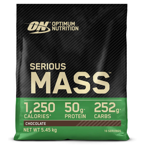 Optimum Nutrition Serious Mass high-calorie protein powder for mass building with 25 vitamins and minerals, creatine monohydrate and glutamine, chocolate flavor, 16 servings, 5.45 kg