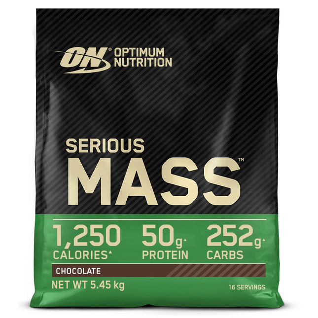Optimum Nutrition Serious Mass high-calorie protein powder for mass building with 25 vitamins and minerals, creatine monohydrate and glutamine, chocolate flavor, 16 servings, 5.45 kg