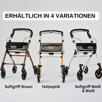 Casa Soft Braun narrow rollator for home &amp; indoor use, foldable &amp; lightweight, 5 kg | height-adjustable indoor rollator from Lösch Reha | reliable walking aid for seniors