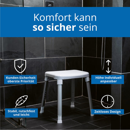 Weinberger Shower Stool | Height-adjustable | Anti-slip | Load capacity up to 150 kg | Modern bathroom aid for seniors | Model 43908 | White