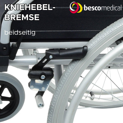 bescomedical Primus MS 2.0 wheelchair - foldable transport wheelchair - travel wheelchair with quick-release axle system - aluminum frame in metallic gray - seat width 49 cm - folding wheelchair - transit wheelchair
