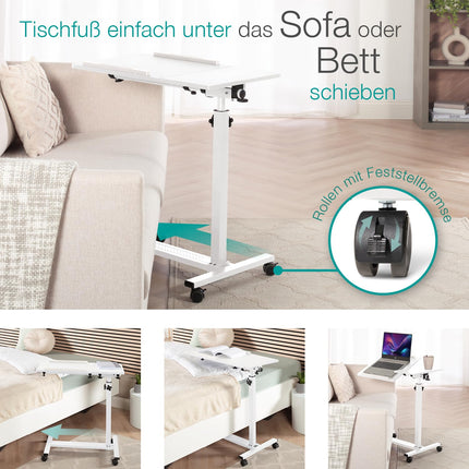 ELONEO maxVitalis mobile overbed table on casters, height-adjustable/width-adjustable standing table, tiltable/foldable tabletop, bedside table for hospital bed, nursing bed, laptop table (white)