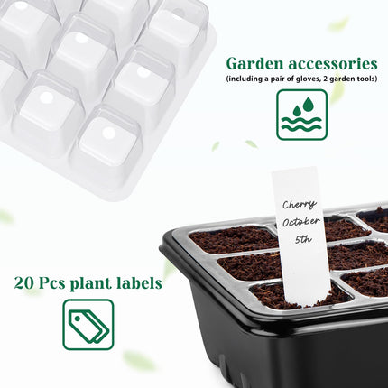 5 pieces seed trays with growth light, seed starter trays, indoor greenhouse cultivation box for germination of seeds &amp; seedlings