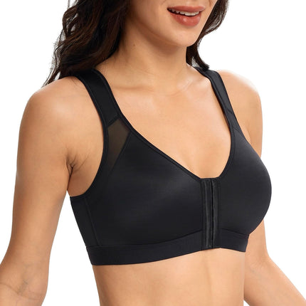 Lemorosy Women's Front Closure Plus Size Full Cup Back Support Bra (Black, 80B)