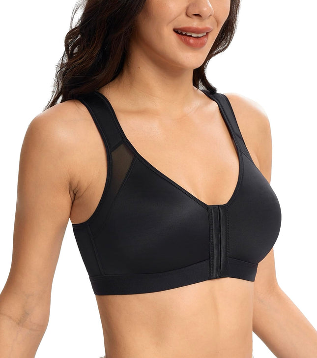 Lemorosy Women's Front Closure Plus Size Full Cup Back Support Bra (Black, 80B)