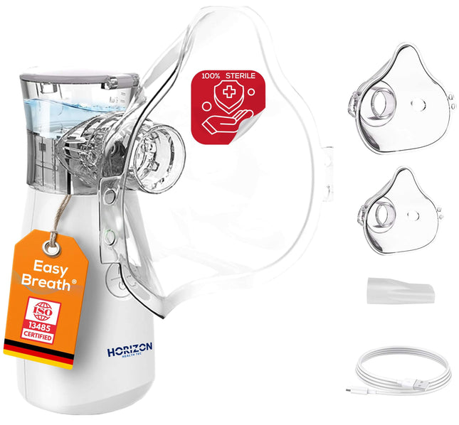 Easy Breath® Pro – TÜV-certified sterile masks. Professional, whisper-quiet inhalation device for children and adults, portable, rechargeable, with Smart Fill® canister – for optimal treatment.