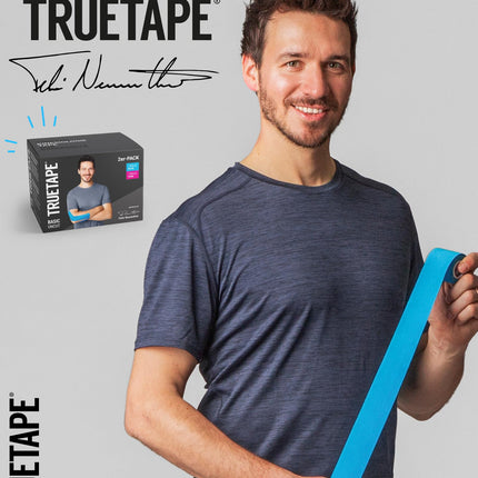 TRUETAPE® Kinesiotape – BASIC Uncut Duo – 2 rolls (5 m x 5 cm) uncut – Waterproof &amp; Elastic Kinesiology Tape – Physiotape with strong adhesive for everyday use &amp; sports – Blue &amp; Pink