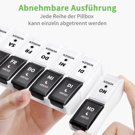 Opret German pill box 7 days 2 compartments morning evening, removable pill box 7 days 2 compartments, pill box medication box 7 days tablets weekly box pill box pill box 14 compartments