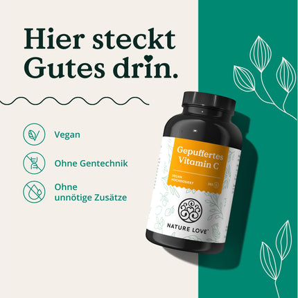 NATURE LOVE® Buffered Vitamin C - Highly dosed with 1000mg of vitamin C per daily dose - 365 capsules - pH-neutral &amp; well tolerated - Vegan