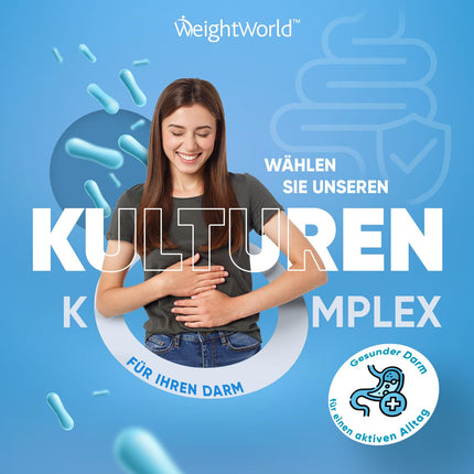 Culture Complex with 60 billion CFU - 20 bacterial strains and organic inulin - 120 vegan capsules - Bacterial cultures with Bifidobacterium, Lactobacillus Gasseri &amp; Reuteri - 2-month supply WeightWorld