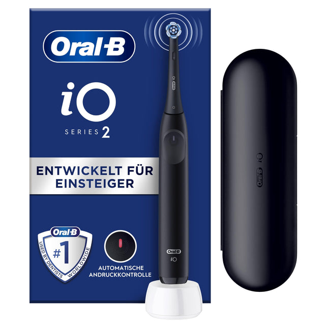 Oral-B iO Series 2 Electric Toothbrush, 1 Brush Head, 3 Brushing Modes, Magnetic Technology, Travel Case, Designed by Braun, Night Black