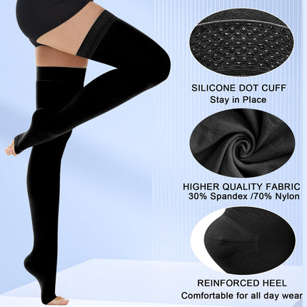 Ailaka 20-30 mmHg Medical Compression Stockings for Women and Men, Open Toe Thigh-High Graduated Compression with Silicone Band for Varicose Veins, Edema, Post-Surgery