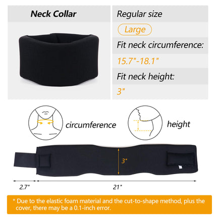 Cozyhealth Soft Foam Neck Support, Universal Cervical Collar, Adjustable Neck Support for Sleeping, Relieves Neck Pain and Spinal Pressure (Black, 3" Deep Collar, L)