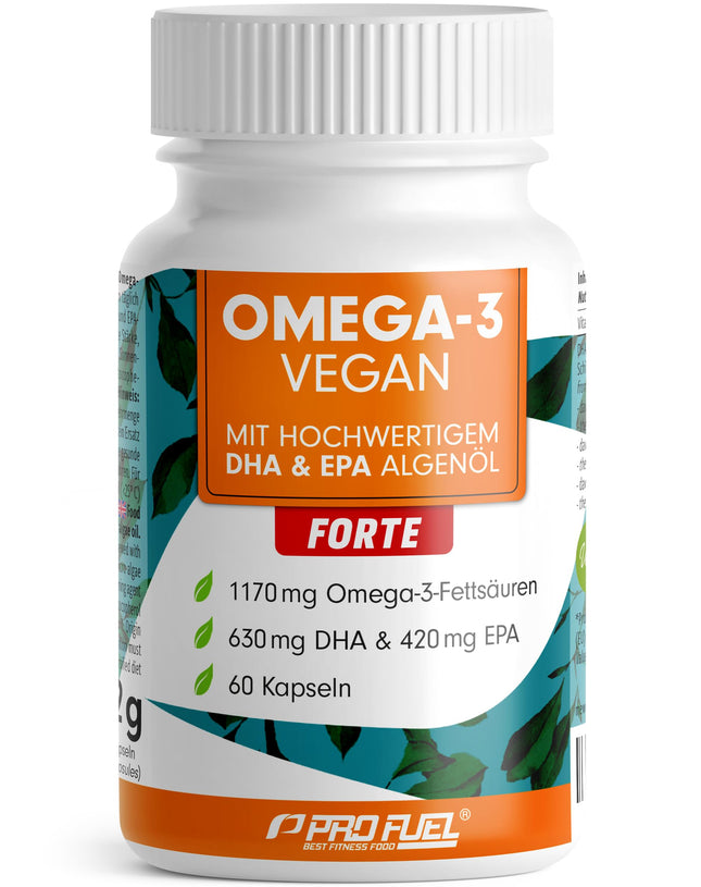 Omega-3 vegan FORTE - 60 capsules - 2000 mg algae oil per day - high dose with 630 mg DHA + 420 mg EPA - vegan Omega-3 algae oil capsules - DHA:EPA ratio 3:2 - laboratory-tested with certificate of analysis