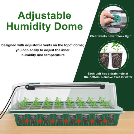 MQFORU 2 Packs Indoor Greenhouse Propagator with Plant Lamp, 80 Cells Mini Greenhouse Propagation Set with Timing Controller Adjustable Brightness, for Plant Growth and Seed Germination